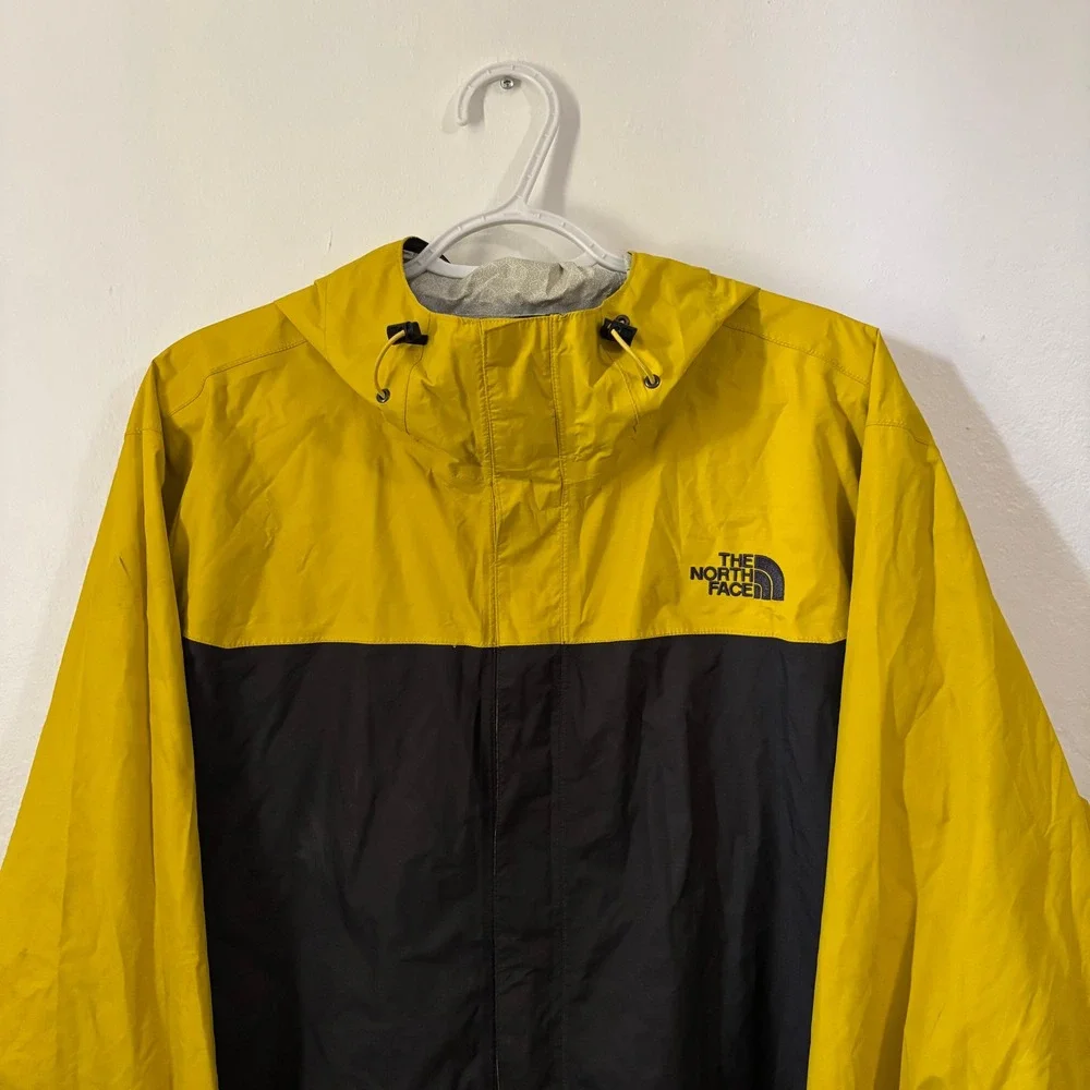The North Face HyVent Rain Jacket Mens XL Yellow Black Colorblock Vintage Hooded